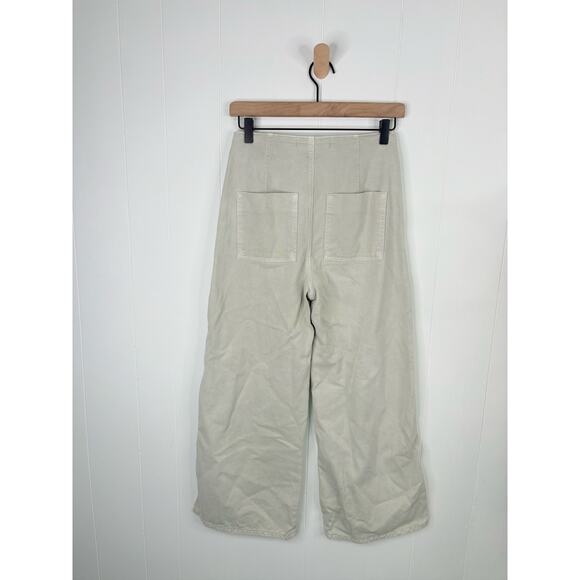 Zara Gold Button Cropped Wide Leg Jeans Womens Size 2 Cream Khaki Sailor Denim - Picture 6 of 9